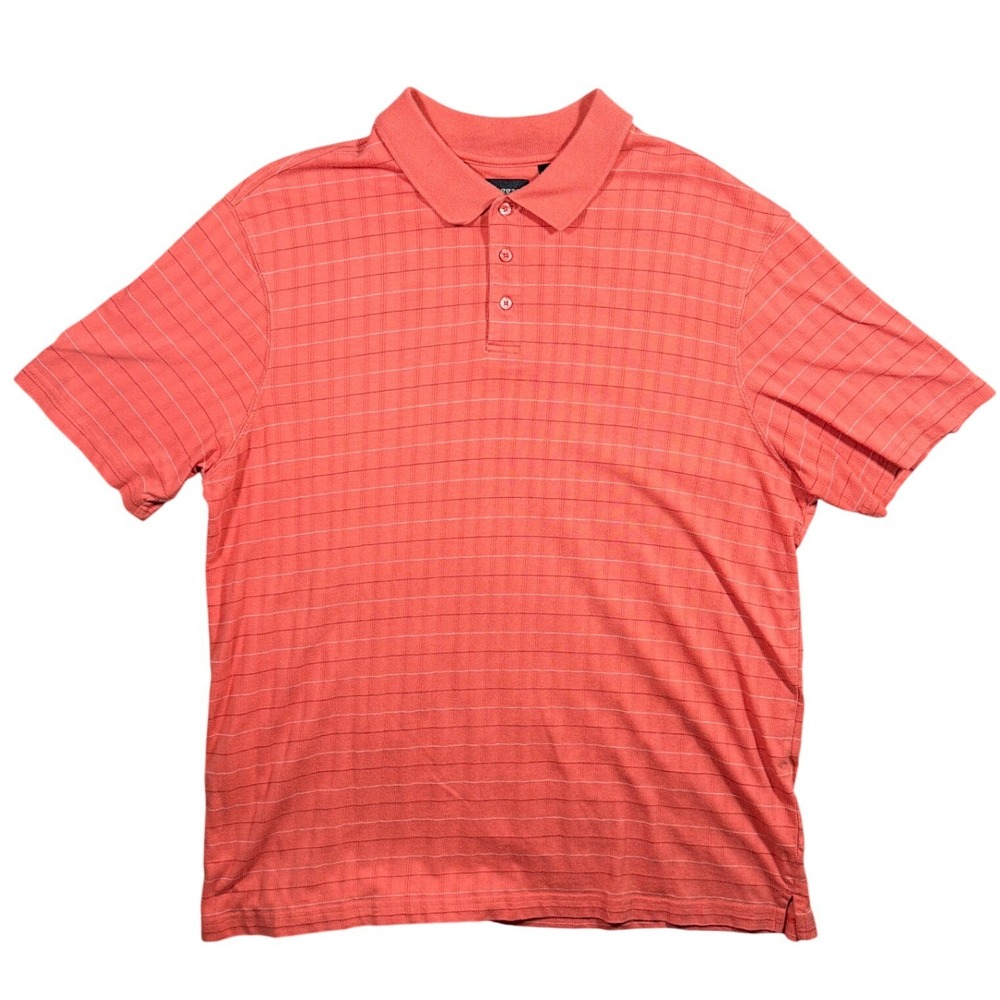 Haggar Polo Shirt Mens XL Salmon Short Sleeve Striped Ribbed Knit